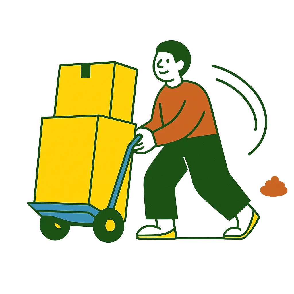 Illustration of a person pushing a cart with yellow boxes