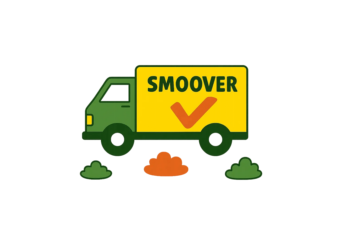 Illustration of a green delivery truck with 'Smoover' on a yellow background