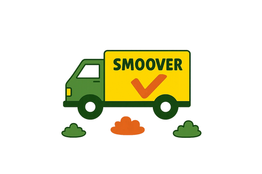 Illustration of a green delivery truck with 'Smoover' on a yellow background