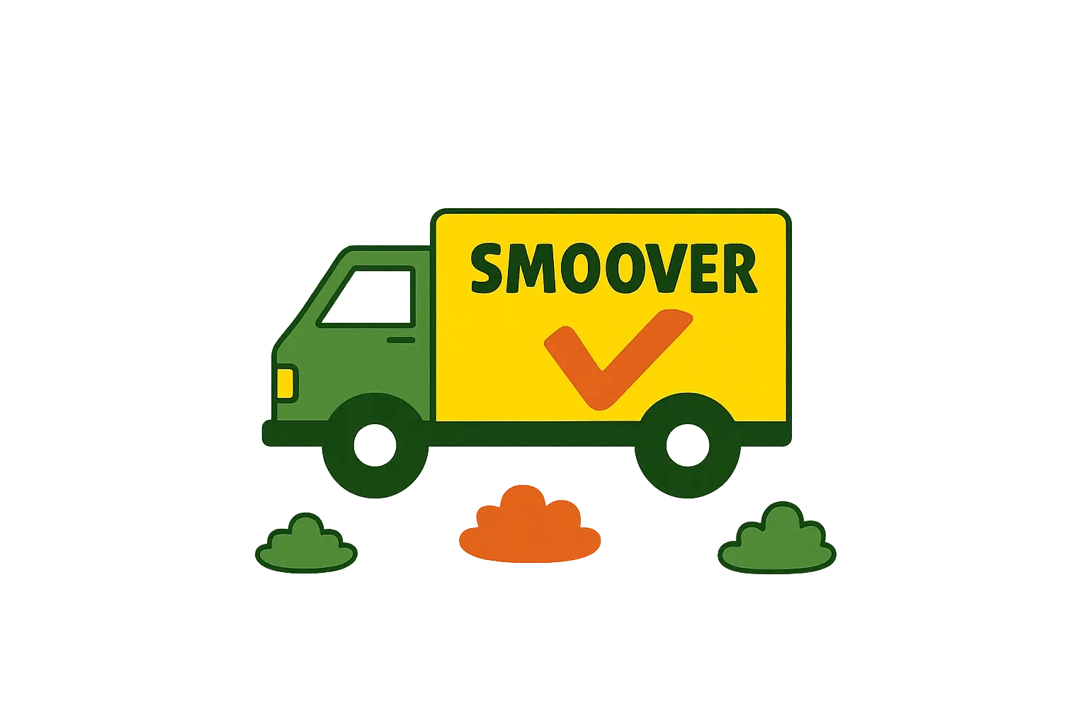 Illustration of a green delivery truck with 'Smoover' on a yellow background